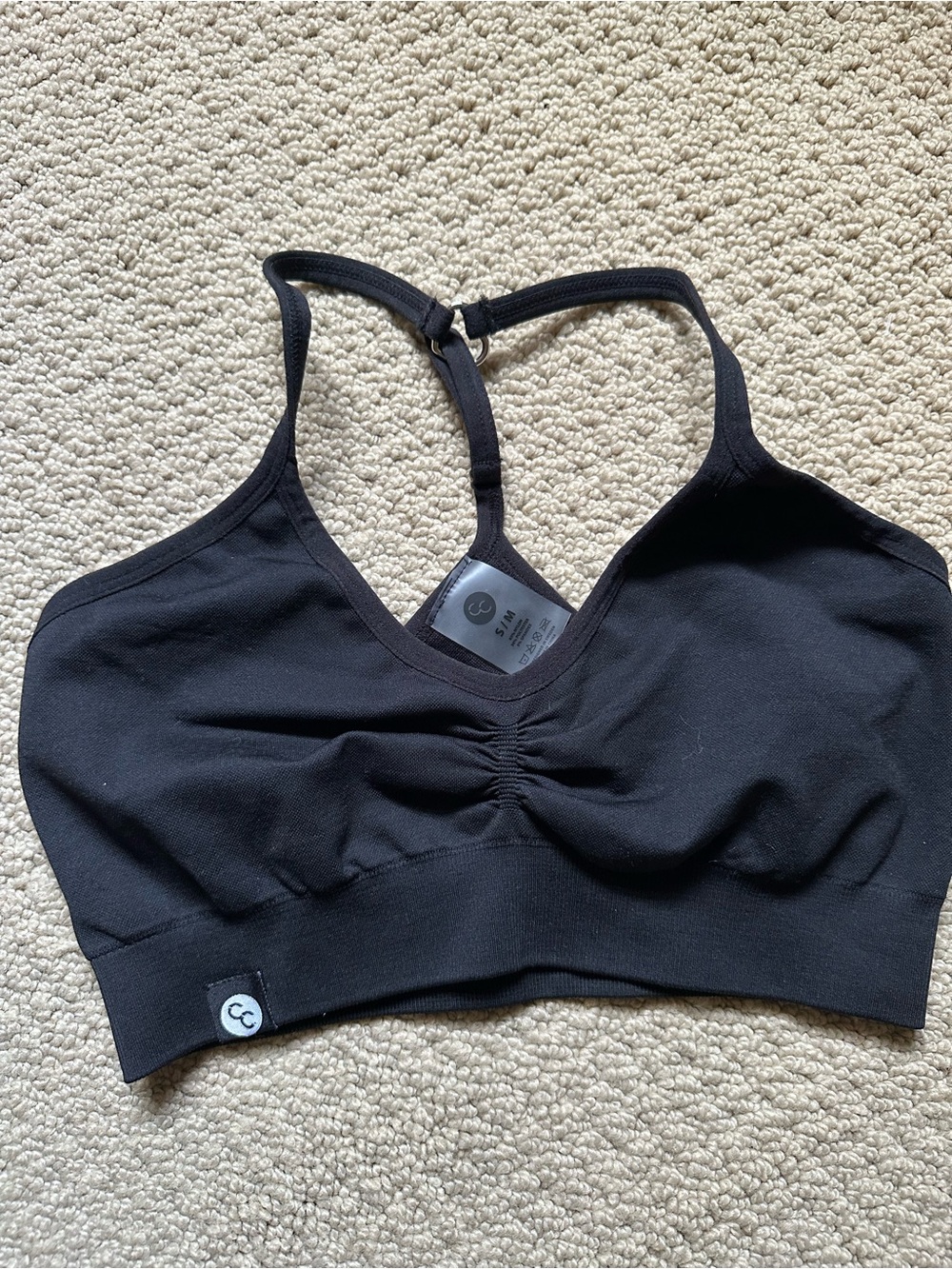 Chiquelle Activewear Sweden Black Seamless Ruched Sports Bra Size S/M⁠